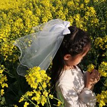 Childrens veil white parent-child mother and daughter Tiara Super fairy baby short Princess Net red photo props retro