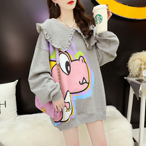 Spring and Autumn 2021 new maternity dress doll collar clothes age-reducing foreign atmosphere long casual non-pregnant coat coat