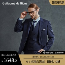 (Aojia) Mens wool suit suit blue suit male groom wedding dress three-piece casual dress