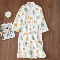 Gauze Kimono Bathrobe Sleeping Dress Lady Summer Fall Full Cotton Day Style Long Sleeve Sleeping Robe Sweaty Sweaty Cotton Pyjamas