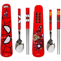 Korean student chopsticks spoon set portable tableware three-piece set childrens storage box Spider-Man stainless steel