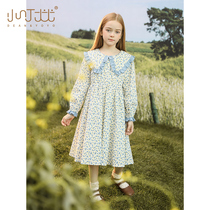 Girls dress 2022 new French style crummy temperament All cotton spring dress CUHK Lotus Leaf side collar Child long dress