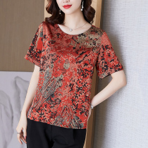 Mother summer dress foreign silk T-shirt middle-aged woman short sleeve size mulberry silk upper clothes middle-aged two-piece suit
