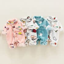 Baby pajamas fall winter home clothing baby flannel jumpsuit winter clothing plus velvet suit clothes newborn ha clothes
