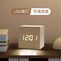 Alarm clock wood LED electronic digital clock desktop students creative get up bedside living room luminous clock constantly on