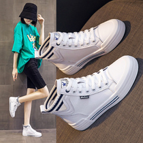 Leather white shoes 2021 new womens shoes spring and autumn all-match student high-top board shoes casual flat single shoes ins tide