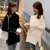 Pregnant women sweater bottoming shirt new autumn and winter wear half-high collar knitted padded Joker coat solid color Korean version