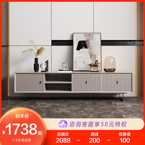 Modern light luxury solid wood TV cabinet coffee table combination living room simple Nordic minimalist high gray small apartment floor cabinet