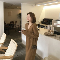 MZOMZO2021 autumn new design feel loose knee sweater skirt womens long knitted base dress