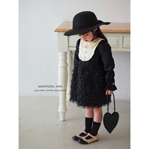 SonnyKids girls autumn new French dress temperament mesh skirt birthday dress Hepburn style dress dress