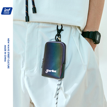 Tide brand personality reflective mini hanging bag card bag men and women PU leather small square bag fashion change headset mini running bag