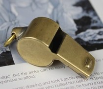 Pure brass mouth whistle European-style Inform referee coach traffic command 6-shaped treble retro bronze whistle (match copper ring)