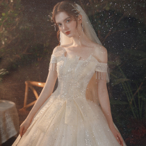 Starry sky main wedding dress 2021 new bridal temperament word shoulder forest department super fairy dream French princess summer light veil