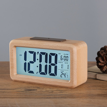  TQJ Solid wood night light snooze alarm clock Bedside table clock Student mute desktop clock Fashion countertop clock table clock