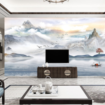 8d bamboo wood fiberboard 3D living room TV background wall integrated mural 18d new Chinese artistic conception ink mountain wallboard