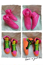 ZW candy color high-top shoes female synthetic leather autumn new fluorescent green rose Orange Orange Mandarin Duck Dance sports shoes men and women