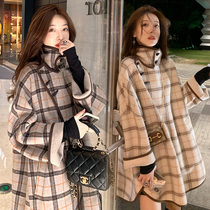2022 autumn and winter new Korean version plus size maternity dress mid-length plaid coat trendy mother woolen cardigan coat trendy