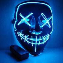  Halloween LED mask shaking sound black grimace with the same prop fluorescent V-word horror voice-activated flashing luminous mask