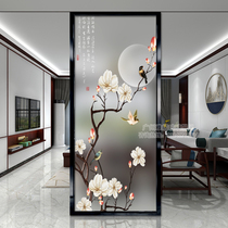 New Chinese art glass screen partition living room wall porch decoration shoe cabinet frosted toughened transparent Magnolia customization