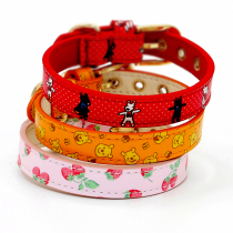  Achille handmade leather pet collar Strawberry pattern bear and rabbit collar Cat and dog collar National