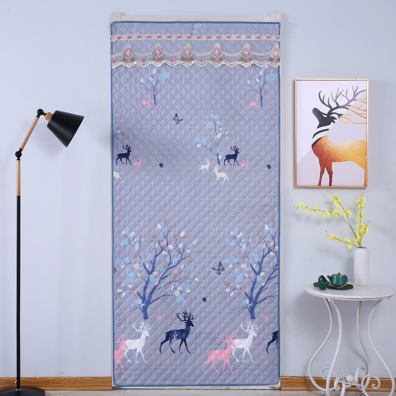 Cotton curtain thickened home winter warm-up hole-free outer door magic paste windscreen bedroom decoration shop commercial curtain