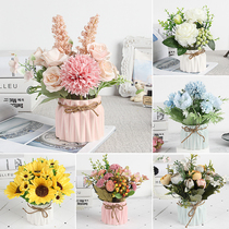 Nordic Teachers Day Gift Decorations Table Potted Flower Art Tea Table Flowers Bouquet Pendulum with fake flowers Green Planted Basin Simulation Flowers