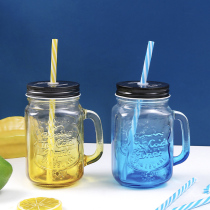 Creative gradient color Mason Cup with lid transparent Rooster Cup summer juice cold drink straw glass water Cup