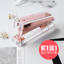 Rose Gold acrylic stapler stationery transparent metal stapler INS Nordic stapler