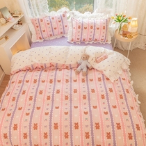 ins girl heart princess wind bed skirt pure cotton four sets full cotton side quilt cover student dormitory three sets of bed products
