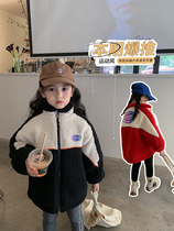 Orange childrens clothing 2021 autumn and winter new boys and girls Red Black Sports wind cotton lamb wool zipper coat