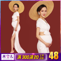 564 Pregnant Womens Photo Clothing White Dress Slim Tail Photo Art Photo Clothes Out Rental