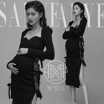 979 exhibition new photo studio pregnant women Photo clothing personality sense lace knitted pregnant posture big belly photo clothes rental