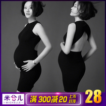 8468 m Xer pregnant woman photo clothing rental black backless slim hip dress big belly photo studio sample dress