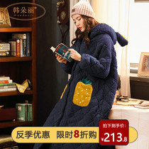 Nightgown female winter long coral velvet pajamas three layers of cotton thickened flannel 2021 new autumn and winter two-piece set