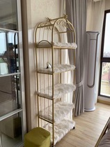 Nordic wrought iron floor shelf Light luxury bookshelf display rack Living room sundries rack Cosmetics rack bird cage display rack