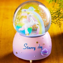 Creative dream unicorn crystal ball music box snow send girls birthday children gift resin ornaments