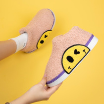 Half Smiley plush slippers women winter indoor home fashion cotton slippers color warm bag with moon thick bottom cotton shoes