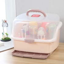 Baby bottle storage box with lid Dust-proof baby supplies Tableware Drain drying rack Out storage box