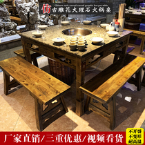 Hot Pot restaurant table marble non-smoking hot pot table induction cooker integrated commercial roasting one barbecue table