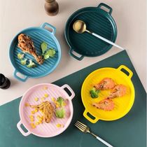Creative binaural baking plate ceramic baking cheese baked rice plate oven microwave oven Net Red household dish tableware