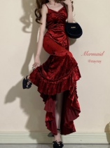 (An elegant fishtail skirt)Slim-fit hip retro French Lolita dress Summer charm original
