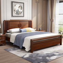  Golden silk sandalwood solid wood bed New Chinese style light luxury double bed High box bed Wedding bed 1 5m Master bedroom storage bed 1 8m