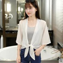 2021 Chiffon small shawl jacket womens summer short waistband ultra-thin cardigan beach sunscreen clothing anti-sun