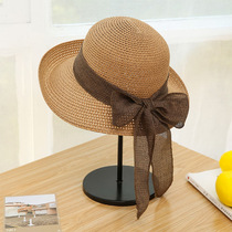 Summer curl with small gift hat woven straw hat beach holiday hat woman Inron 100 hitch a swim dome hat pure color cool hat