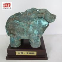 Make old imitation antique red spot green embroidered bronze cow wine bottles ancient wine bottles Wine Distributor Bull Revered Handicraft Chen Set