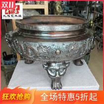Responsive two dragons playing with a ball circular three-legged tong ding worshipped Buddha statue of Queen Hall incense copper incense burner