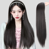 Wig Woman Long Hair Natural Full Headgear Live-action Hair Black Long Straight Hair Stirrup Detachable Half Headgear Wig Sleeve