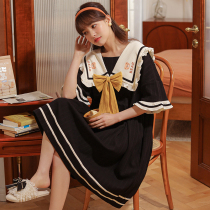 With Chest Cushion Sleeping Skirt Woman Summer Pure Cotton Slim Short Sleeves Princess Wind Black 2022 New Sleepwear Summer Big Code