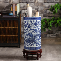 Jingdezhen blue and white porcelain calligraphy and painting cylinder font painting tube study living room flower vase large vase rich bamboo decorative ornaments