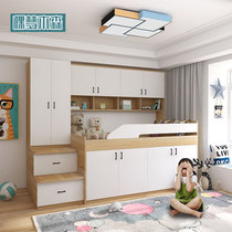 Childrens half-height bed Wardrobe desk Study one male and female childrens small apartment type space-saving tatami combination solid wood bed